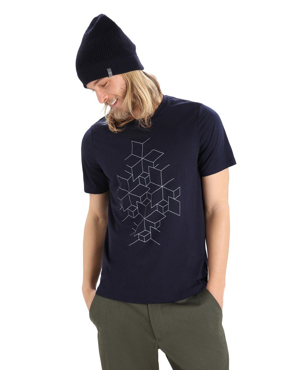 Koszulki Icebreaker Merino Tech Lite II Krótkie Sleeve Snowflake Męskie Granatowe | PL 1744FDNM